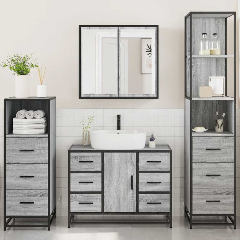 4?Piece Bathroom Furniture Set?Grey Sonoma Engineered Wood