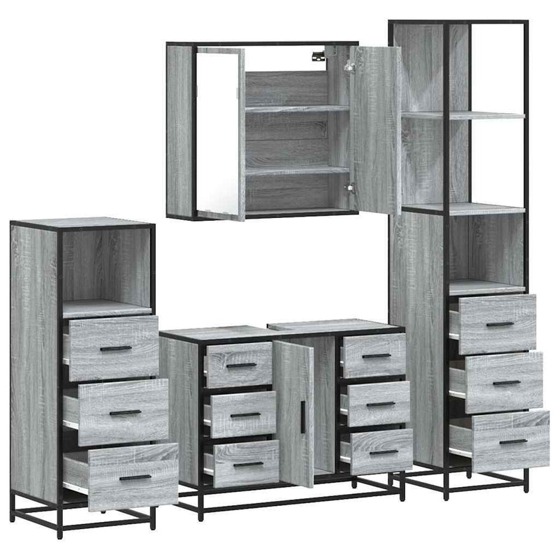 4?Piece Bathroom Furniture Set?Grey Sonoma Engineered Wood