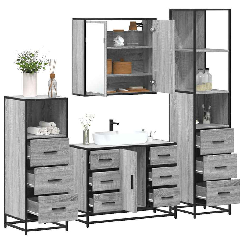 4?Piece Bathroom Furniture Set?Grey Sonoma Engineered Wood