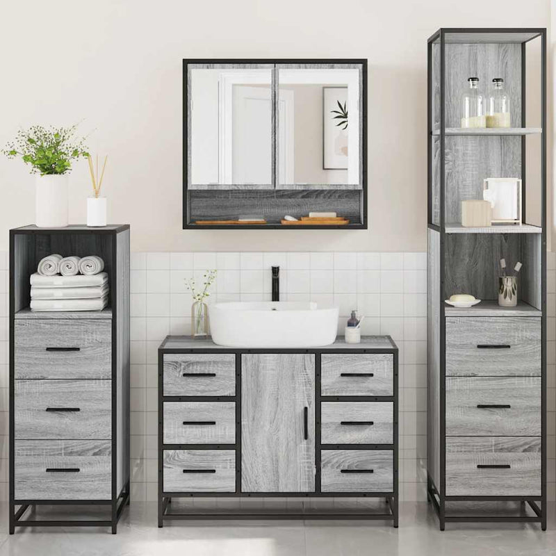 4?Piece Bathroom Furniture Set?Grey Sonoma Engineered Wood