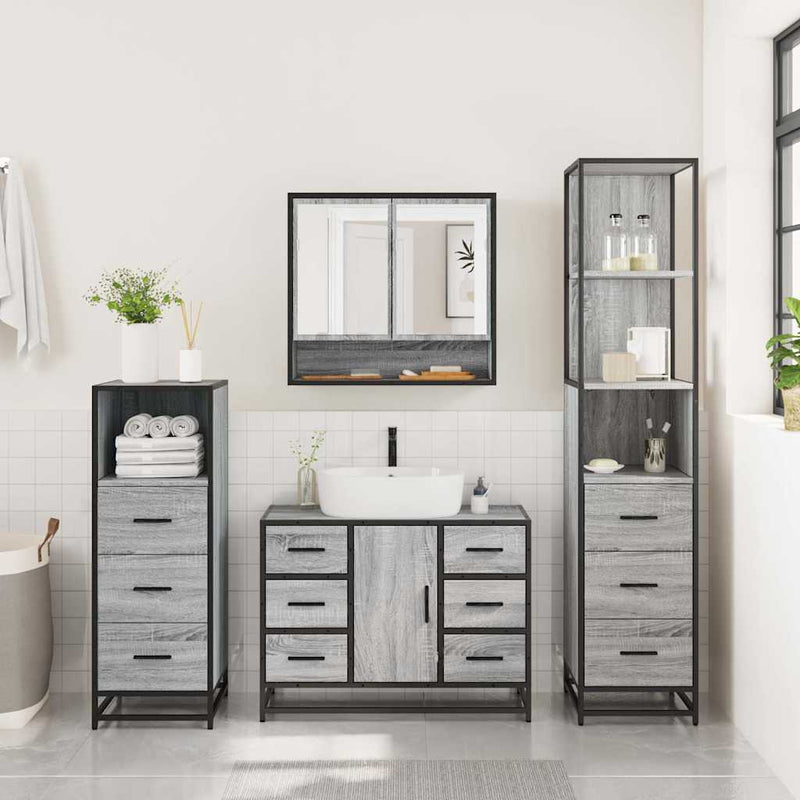 4?Piece Bathroom Furniture Set?Grey Sonoma Engineered Wood