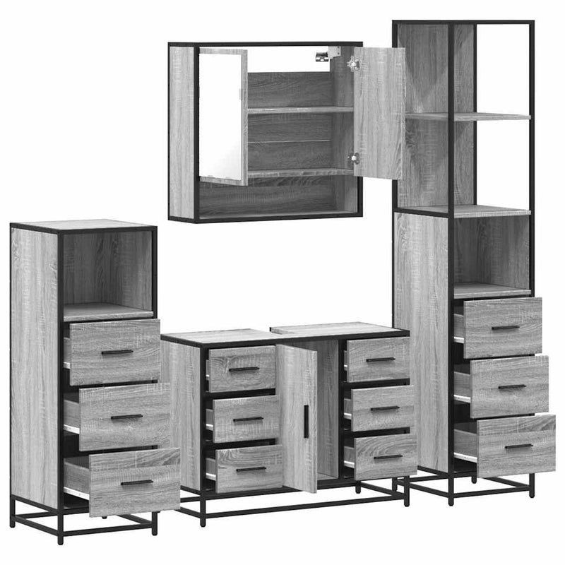 4?Piece Bathroom Furniture Set?Grey Sonoma Engineered Wood