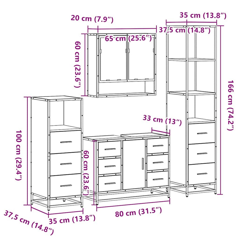 4?Piece Bathroom Furniture Set?Grey Sonoma Engineered Wood