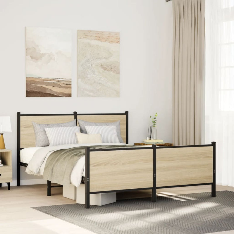 Metal Bed Frame without Mattress Sonoma Oak 140x200 cm