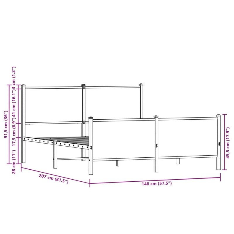 Metal Bed Frame without Mattress Sonoma Oak 140x200 cm