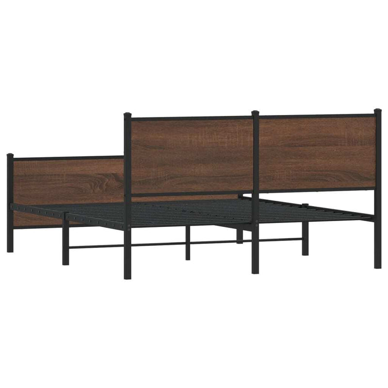 Metal Bed Frame without Mattress Brown Oak 150x200 cm King Size