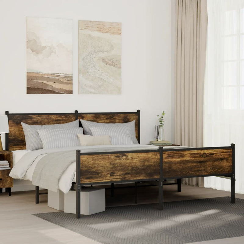 Metal Bed Frame without Mattress Smoked Oak 160x200 cm