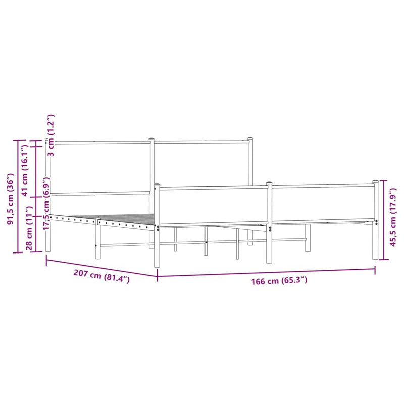 Metal Bed Frame without Mattress Smoked Oak 160x200 cm