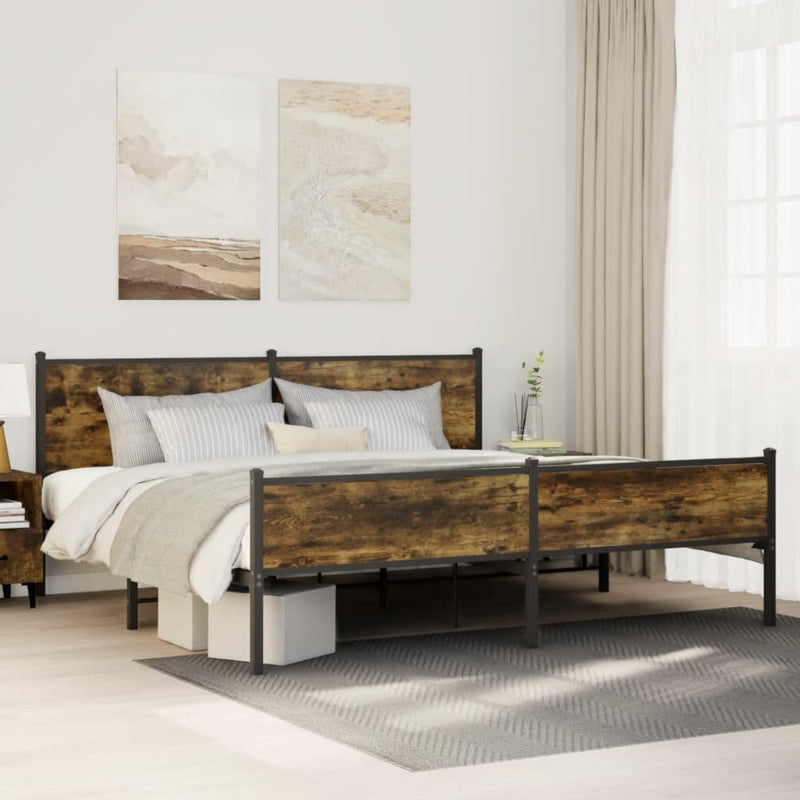 Metal Bed Frame without Mattress Smoked Oak 193x203 cm