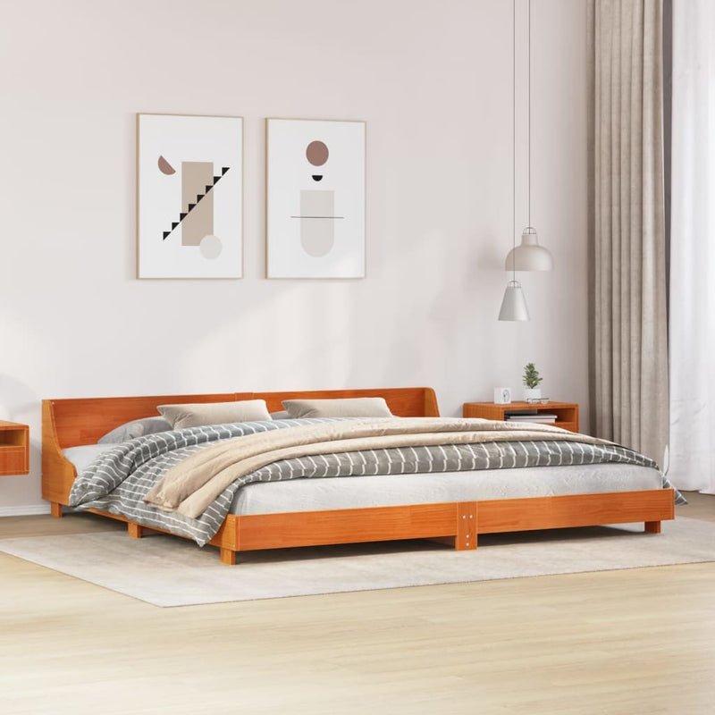 Bed Frame without Mattress Wax Brown 200x200 cm Solid Wood Pine