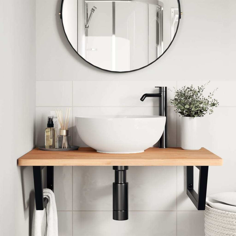 Basin Shelf Wall Mounted Steel and Solid Wood Beech