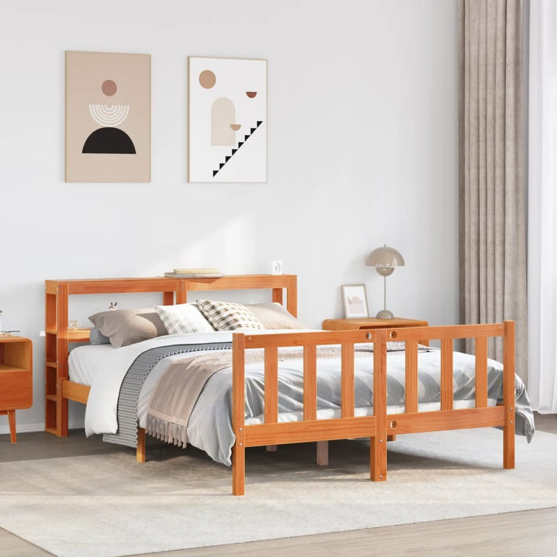 Bed Frame with Headboard without Mattress Wax Brown 120x190 cm Small Double