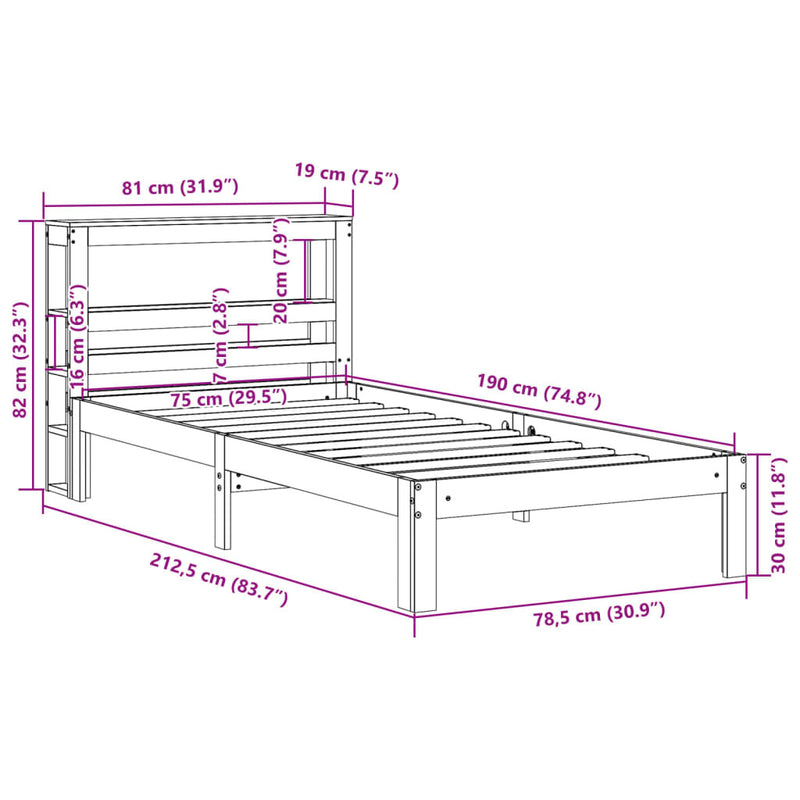 Bed Frame with Headboard without Mattress 75x190 cm Small Single