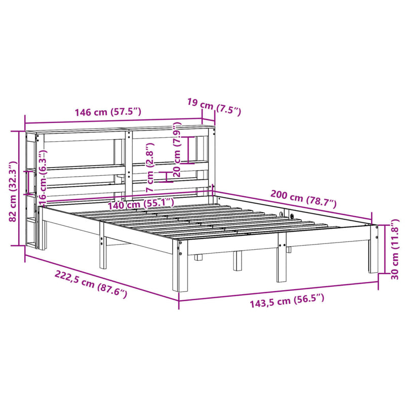 Bed Frame without Mattress Wax Brown 140x200 cm Solid Wood Pine