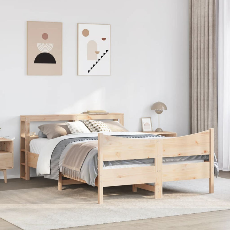 Bed Frame with Headboard 140x190 cm Solid Wood Pine