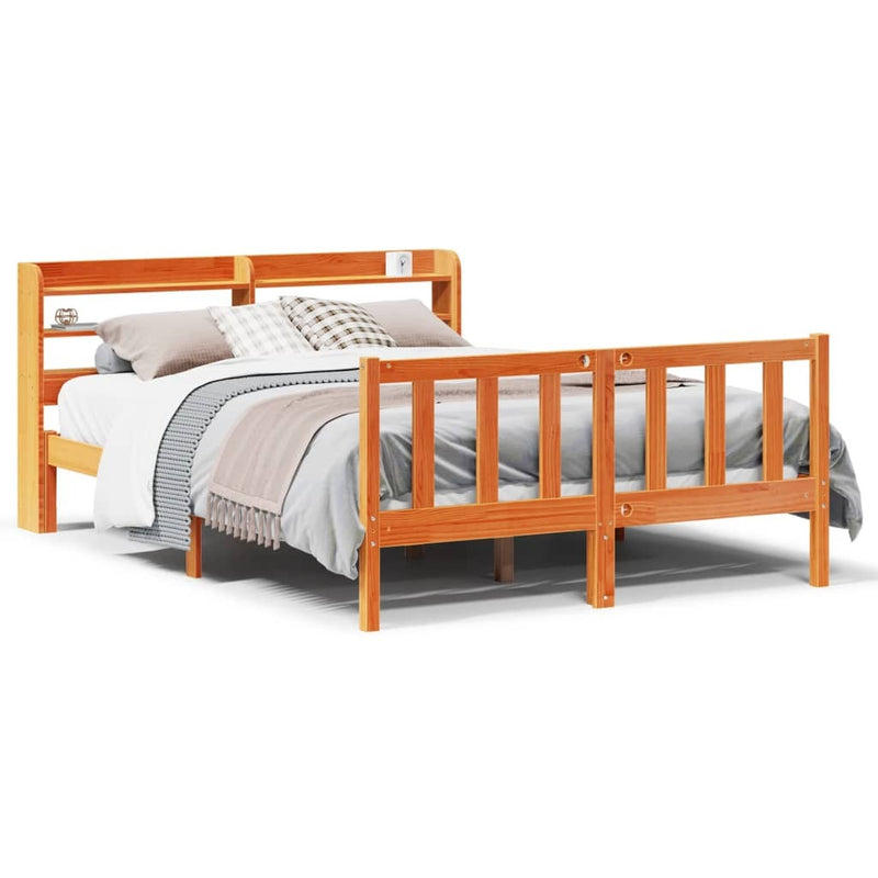 Bed Frame with Headboard without Mattress Wax Brown 140x190 cm