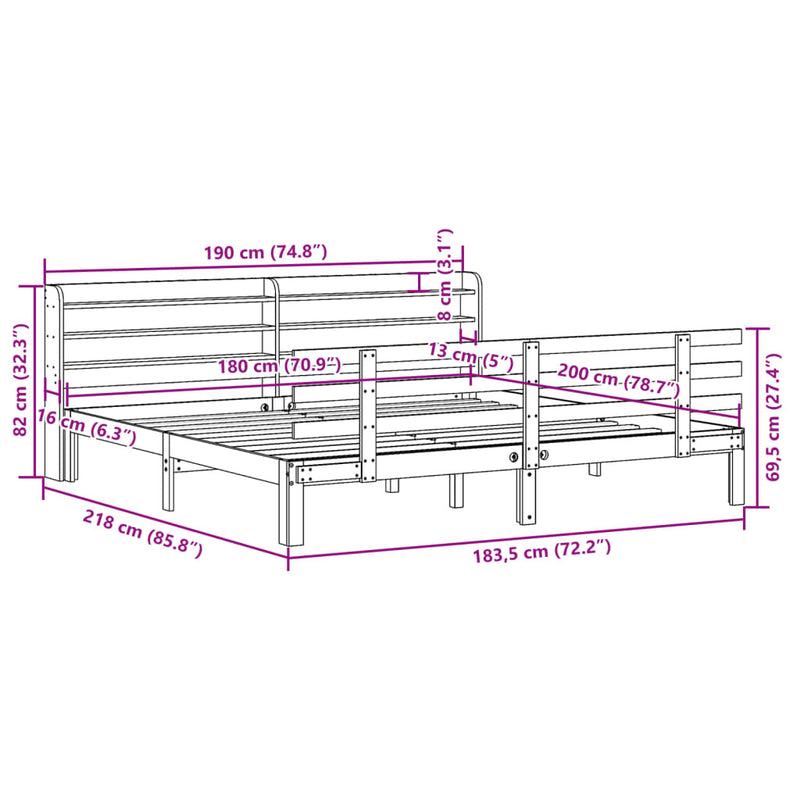 Bed Frame with Headboard without Mattress 180x200 cm Super King