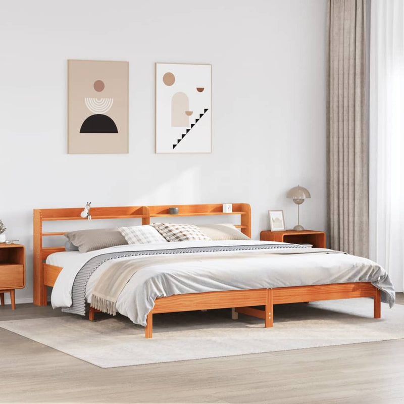 Bed Frame without Mattress Wax Brown 200x200 cm Solid Wood Pine