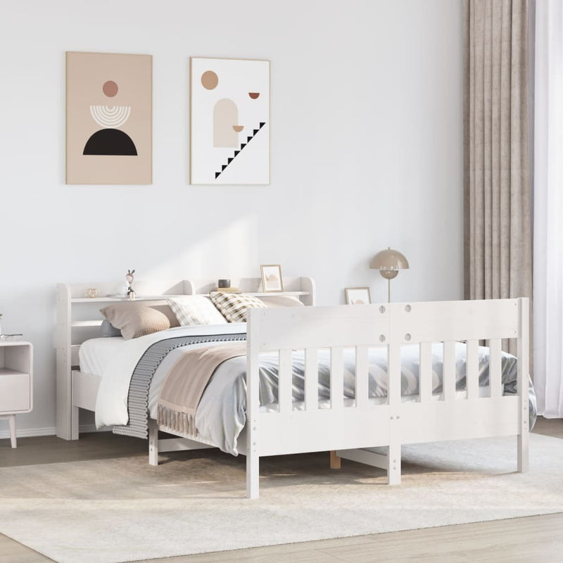 Bed Frame without Mattress White 150x200 cm King Size Solid Wood Pine