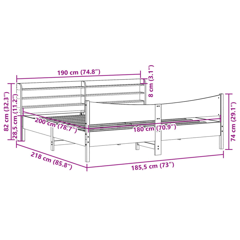 Bed Frame with Headboard 180x200 cm Super King Solid Wood Pine