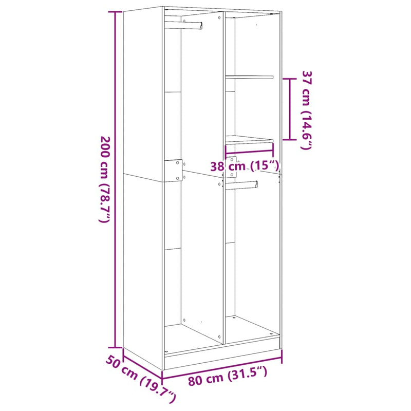 Wardrobe Sonoma Oak 80x50x200 cm Engineered Wood