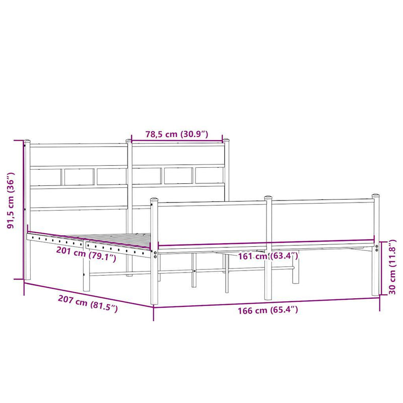 Metal Bed Frame without Mattress Sonoma Oak 160x200 cm