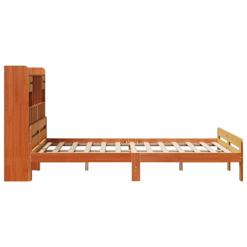 Bookcase Bed without Mattress Wax Brown 150x200 cm King Size Solid Wood Pine