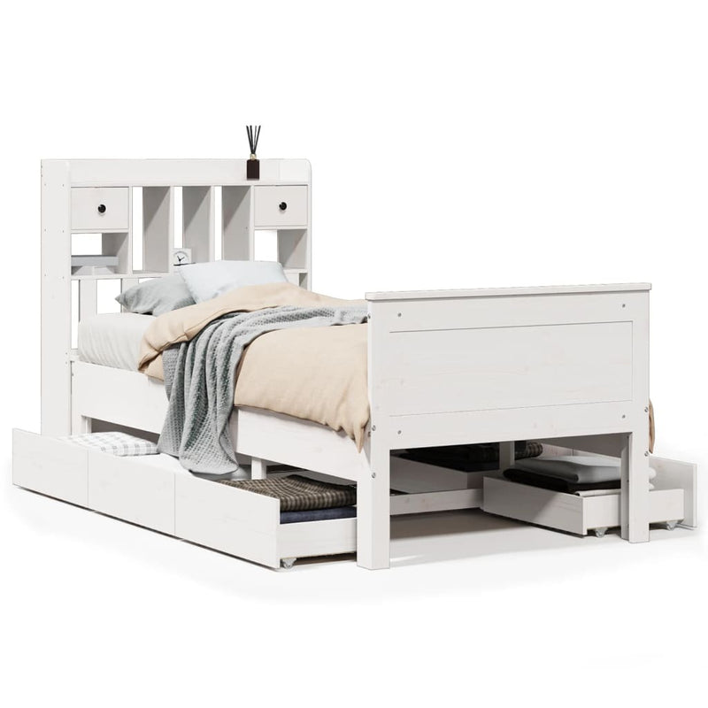 Bookcase Bed without Mattress White 100x200 cm Solid Wood Pine