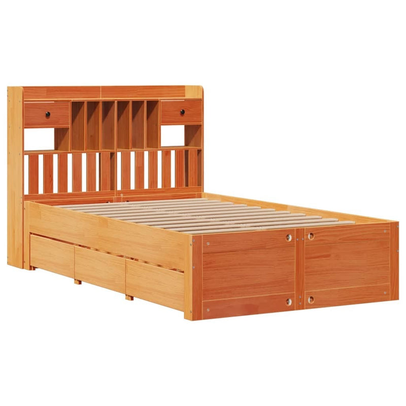 Bookcase Bed without Mattress Wax Brown 120x200 cm Solid Wood Pine