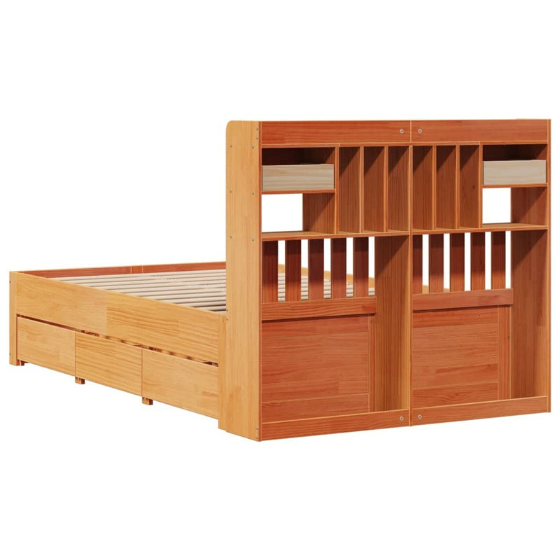 Bookcase Bed without Mattress Wax Brown 120x200 cm Solid Wood Pine