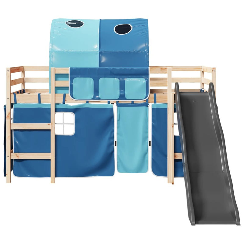 Kids' Loft Bed with Tunnel Blue 90x190 cm Solid Wood Pine