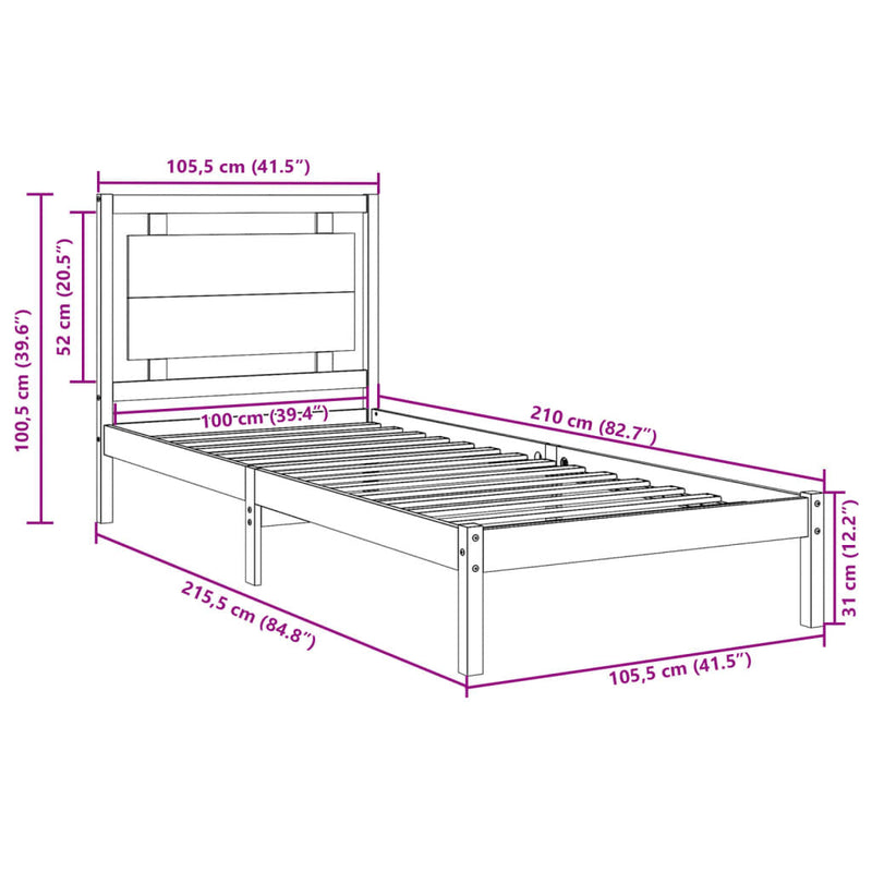 Extra Long Bed Frame without Mattress?White 100x210 cm Solid Wood