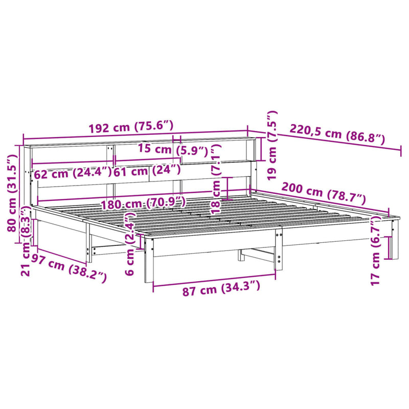 Bed Frame without Mattress White 180x200 cm Super King Solid Wood Pine