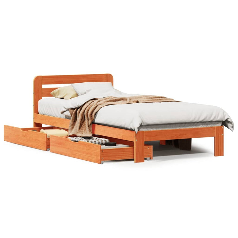 Bed Frame without Mattress Wax Brown 75x190 cm Small Single Solid Wood Pine