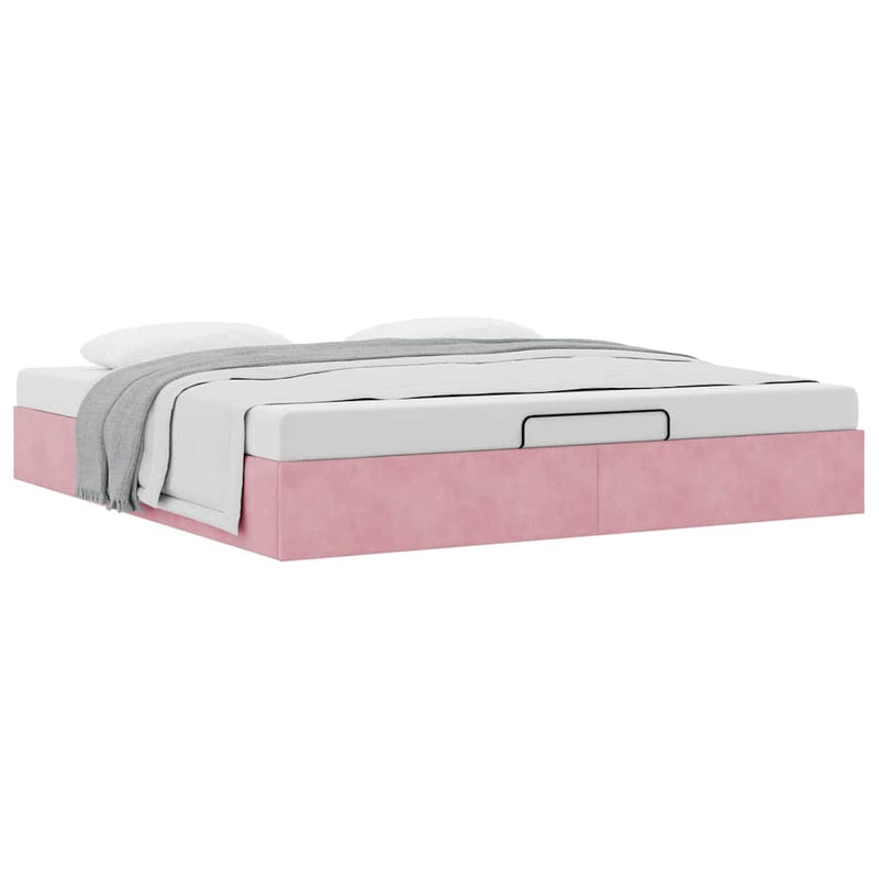 Ottoman Bed Frame No Mattress Pink 200x200 cm Velvet