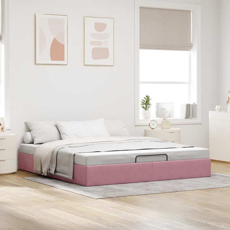 Ottoman Bed Frame No Mattress Pink 200x200 cm Velvet