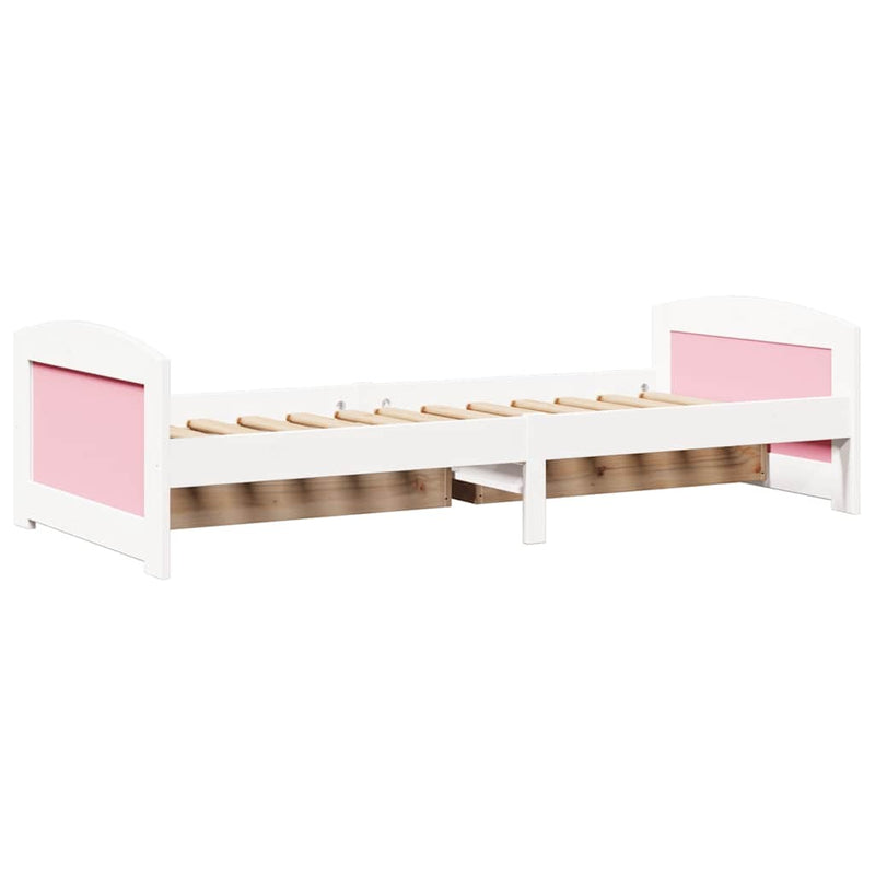 Day Bed with 2 Drawers without Mattress IRUN White&Pink 90x200 cm