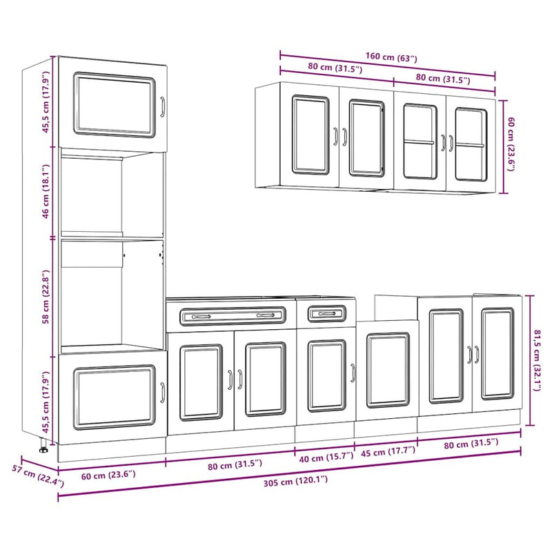 7 Piece Kitchen Cabinet Set Kalmar Concrete Grey Engineered Wood