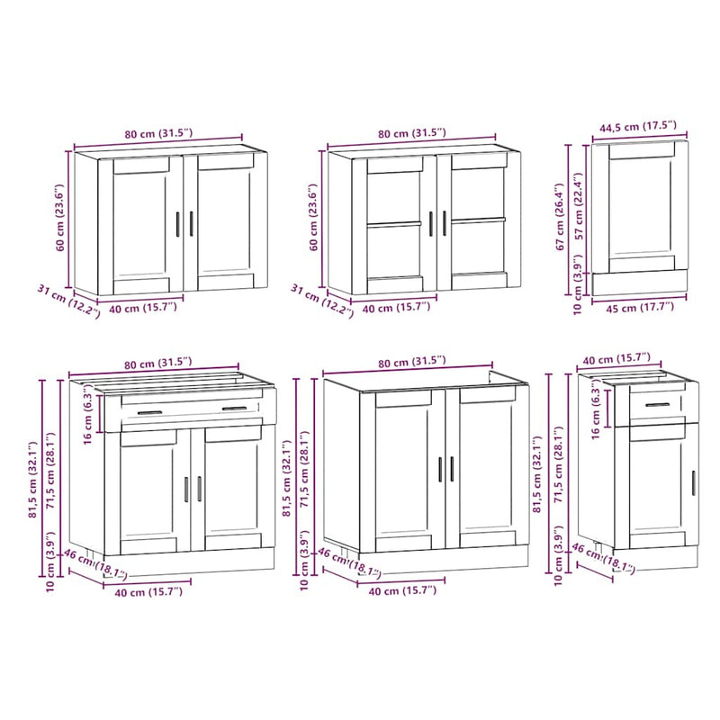 7 Piece Kitchen Cabinet Set Kalmar Brown Oak Engineered Wood