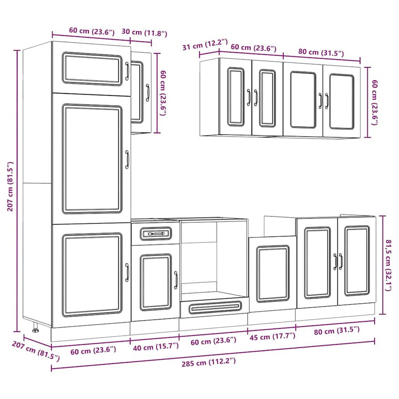 8 Piece Kitchen Cabinet Set Kalmar Black Engineered Wood