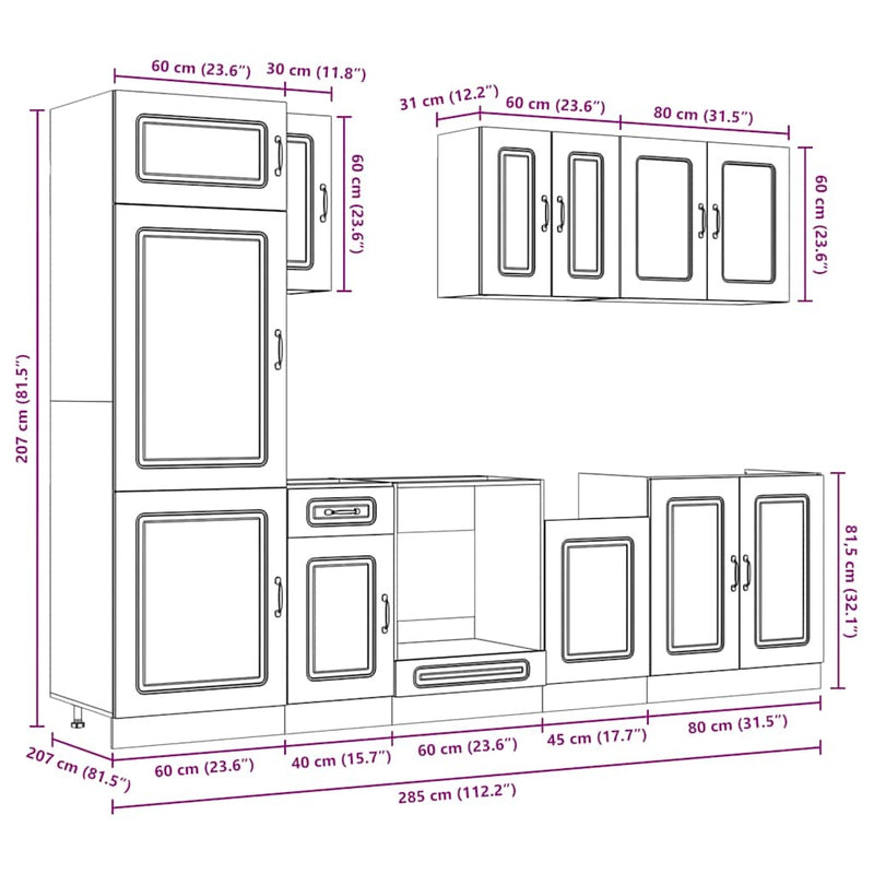 8 Piece Kitchen Cabinet Set Kalmar Sonoma Oak Engineered Wood