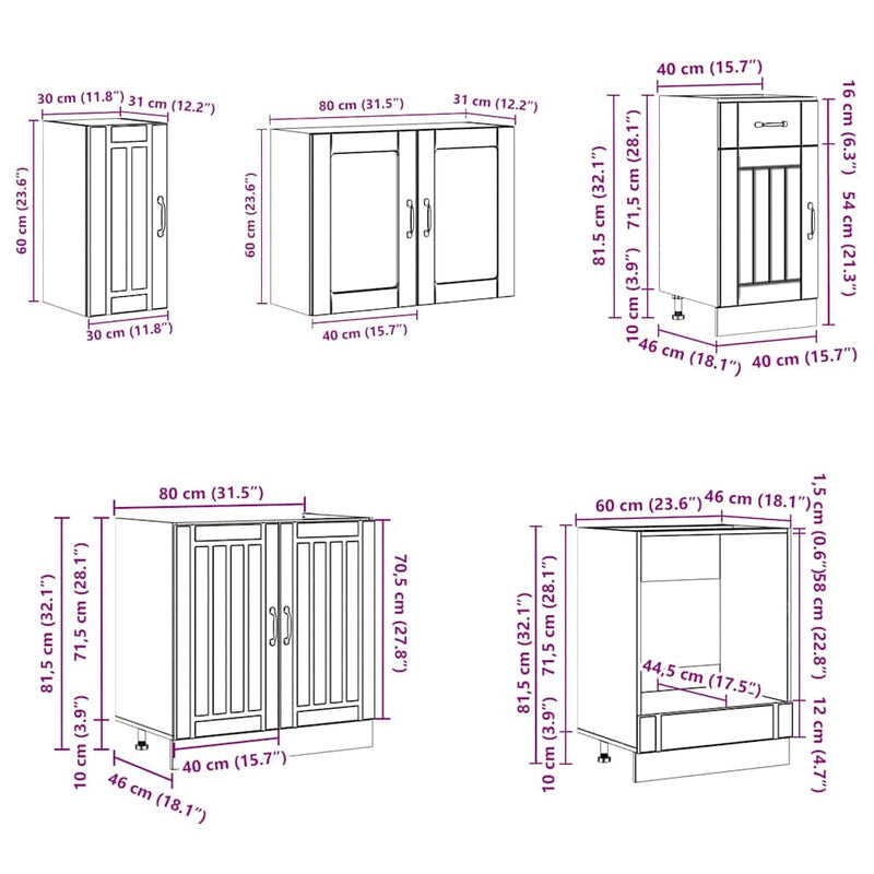 8 Piece Kitchen Cabinet Set Kalmar High Gloss White Engineered Wood