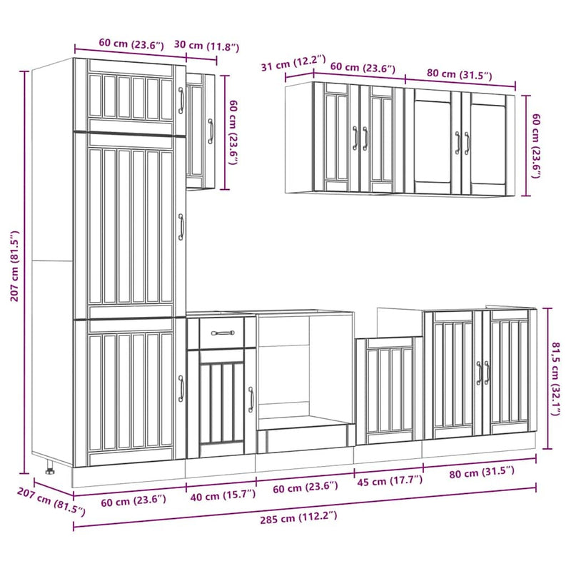 8 Piece Kitchen Cabinet Set Kalmar High Gloss White Engineered Wood