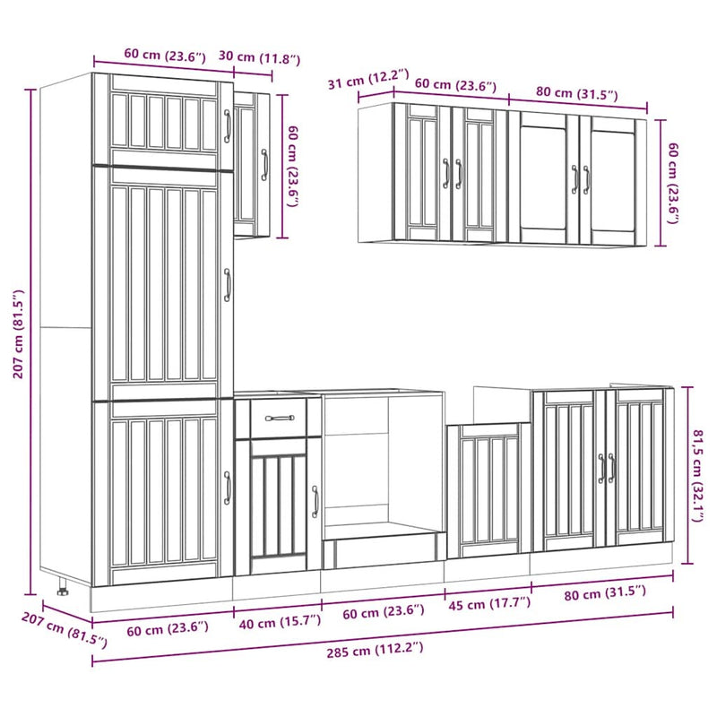 8 Piece Kitchen Cabinet Set Kalmar Concrete Grey Engineered Wood