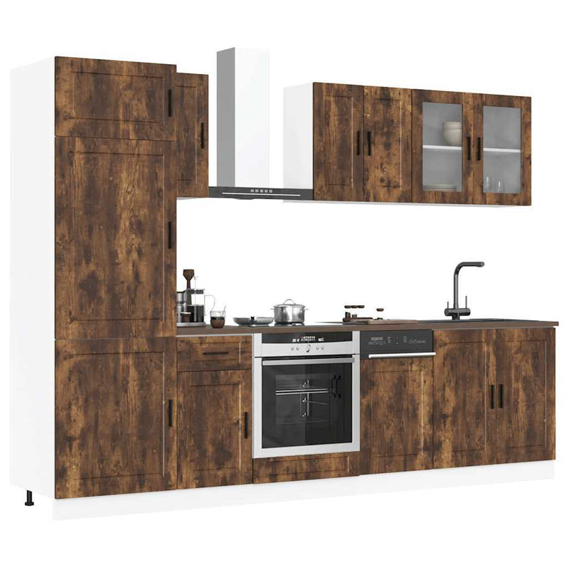 8 Piece Kitchen Cabinet Set Kalmar Smoked Oak Engineered Wood