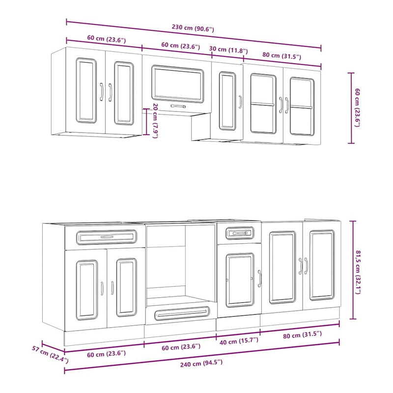 8 Piece Kitchen Cabinet Set Kalmar High Gloss White Engineered Wood