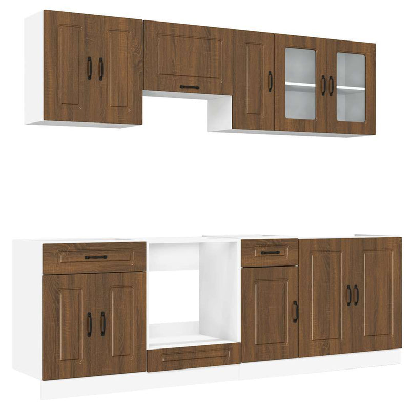 8 Piece Kitchen Cabinet Set Kalmar Brown Oak Engineered Wood