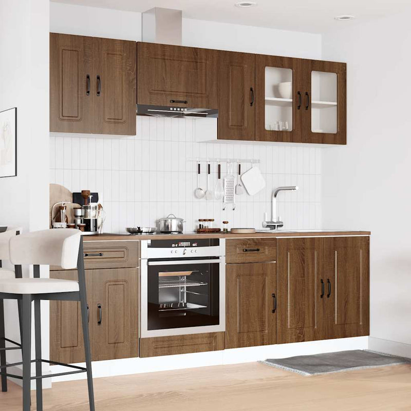 8 Piece Kitchen Cabinet Set Kalmar Brown Oak Engineered Wood