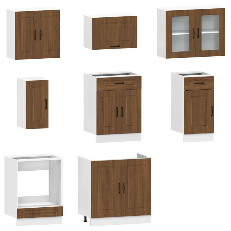 8 Piece Kitchen Cabinet Set Kalmar Brown Oak Engineered Wood