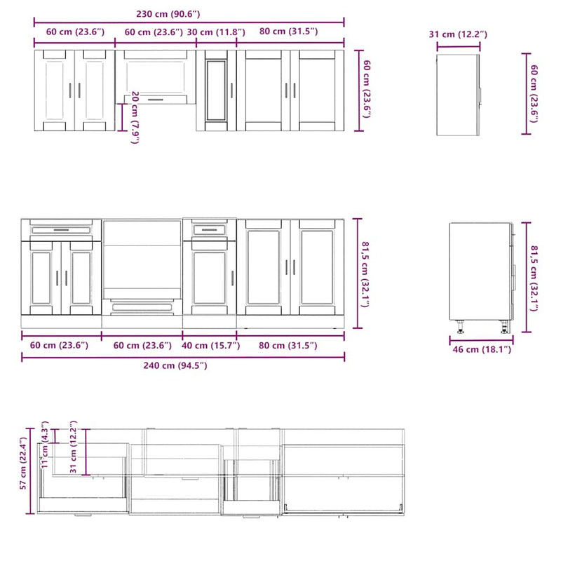 8 Piece Kitchen Cabinet Set Kalmar White Engineered Wood